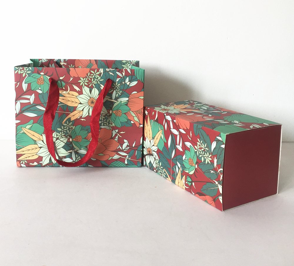 Paper gift bag and box set with CMYK printing